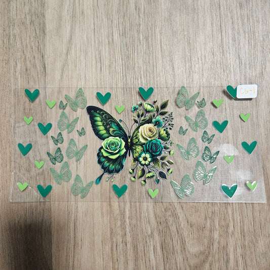 CG-1 Green flower and butterfly UVDTF Wrap