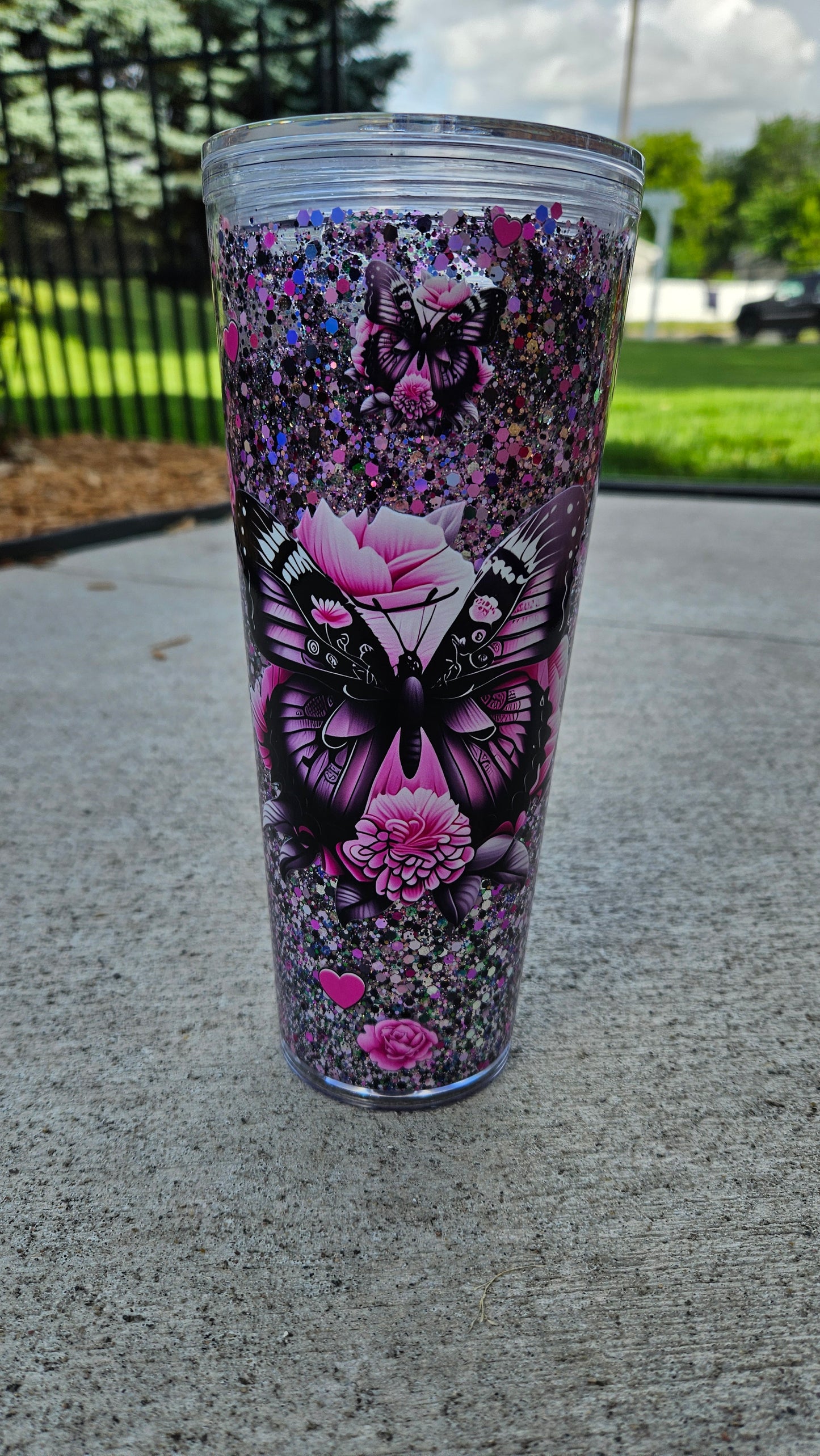 Pink and Black Butterfly Premade Cup