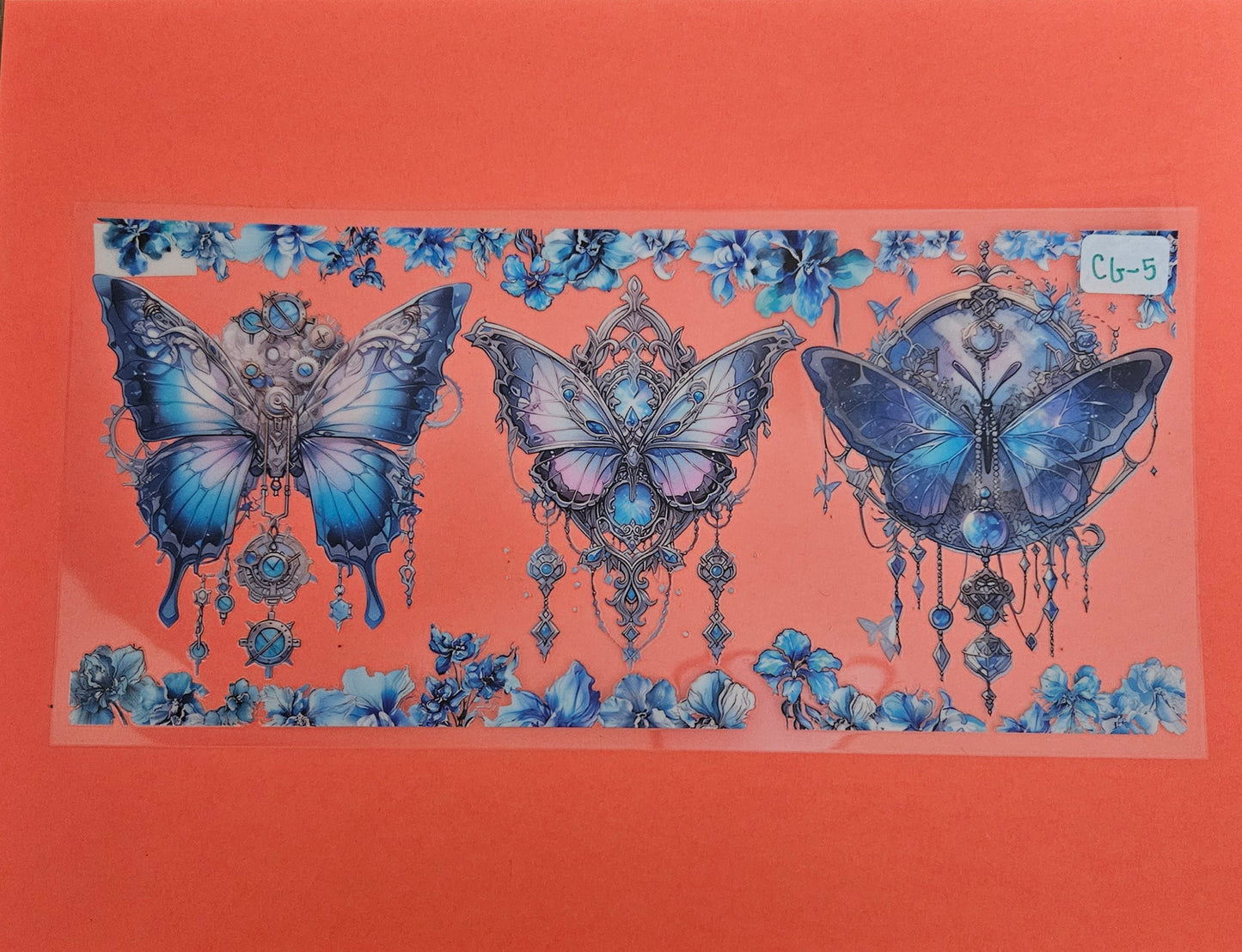 CG-5 Blue Floral Butterfly UVDTF Wrap